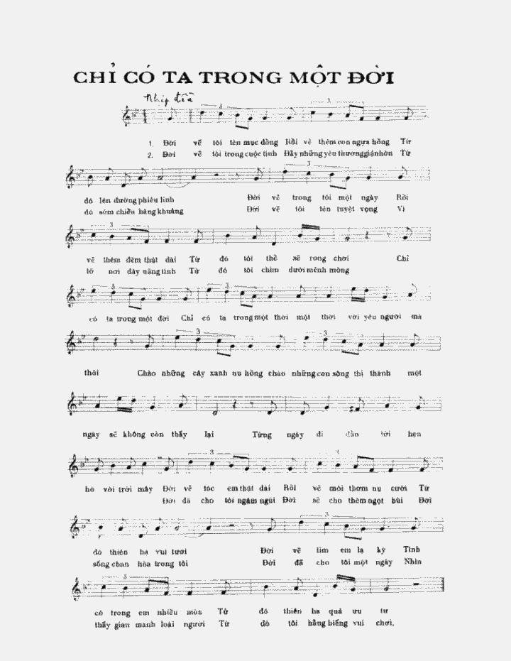 Sheet nhạc Chỉ Có Ta Trong Một Đời